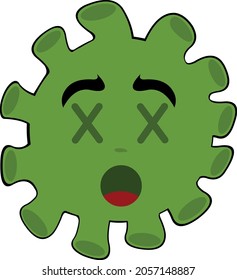 Vektorgrafik von Cartoon-Bakterien, Viren oder Mikrobe-Emoticon, mit Kreuzen in den Augen oder toter Expression