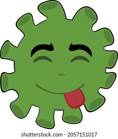 Vector illustration of cartoon bacteria, virus or microbe emoticon with a delicious expression