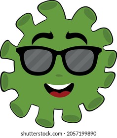 Vector illustration of cartoon bacteria, virus or microbe emoticon with sunglasses