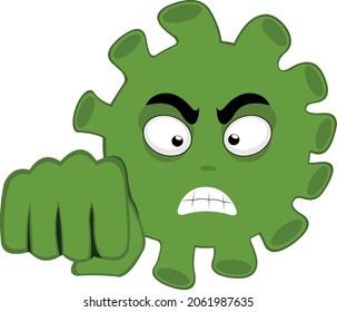 Vector illustration of cartoon bacteria, virus or microbe emoticon giving a fist bump