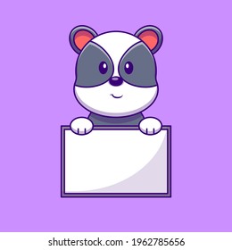 Ilustración vectorial del distintivo de caricatura sosteniendo un signo en blanco