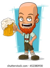 A vector illustration of cartoon bald bavarian with beer