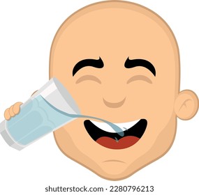 vector illustration of a cartoon bald man drinking a glass of water