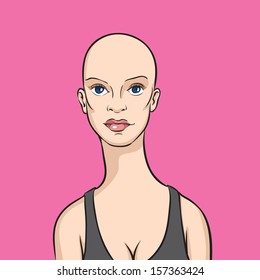 Vector illustration of cartoon bald woman. Easy-edit layered vector EPS10 file scalable to any size without quality loss. High resolution raster JPG file is included.