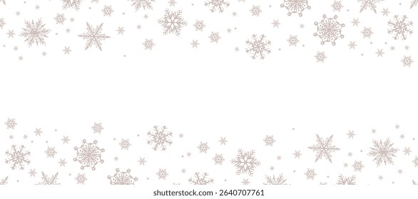 Vector illustration of a cartoon banner featuring grey snowflakes and blank space, ideal for elegant Christmas cards and seasonal greetings