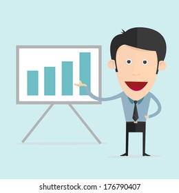 Vector illustration of cartoon with bar graph in flat design 