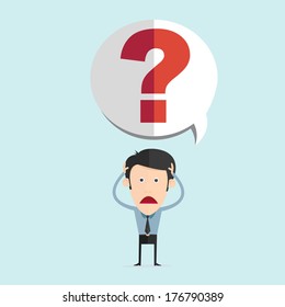 Vector illustration of cartoon with bar question mark in flat design 