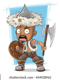 A vector illustration of cartoon barbarian mongol with axe