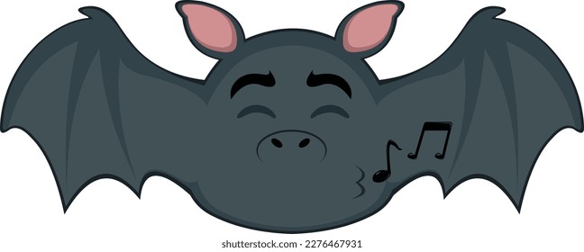 vector illustration cartoon bat or vampire whistling with musical notes on his lips