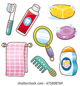 Vector illustration of Cartoon Bathroom element set