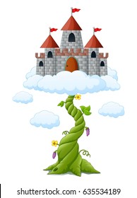 Vector illustration of Cartoon bean sprout with castle in the clouds