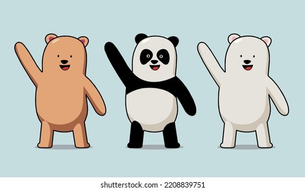 Ilustración vectorial del oso de dibujos animados, oso pardo, oso polar, panda. Ilustración perfecta para niños y diseño de mascotas