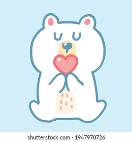 Vector Illustration of Cartoon Bear Character and Red Heart Design on Isolated Background