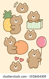 Ilustración vectorial de los personajes del oso de caricatura en fondo aislado