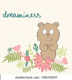 vector illustration of a cartoon bear in dreams
