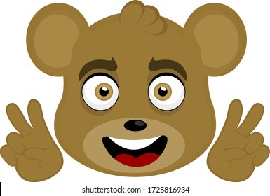 Vector illustration of a cartoon bear face making the peace and love sign