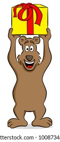 vector illustration of a cartoon bear with gift