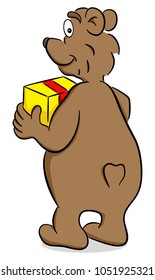 vector illustration of a cartoon bear with gift