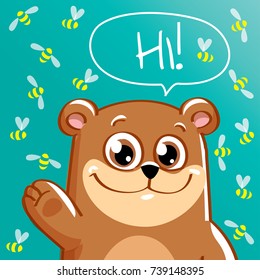 Vector illustration of cartoon bear. Hi