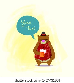Vector illustration of cartoon bear holding drink. Kid design