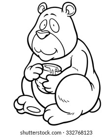 Vector illustration of Cartoon Bear holding honey - Coloring book