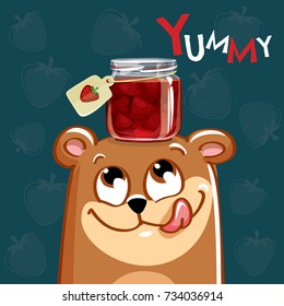 Vector illustration of cartoon bear with jam.