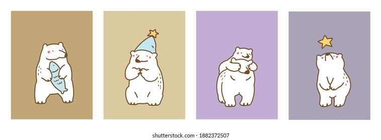 Vector Illustration of Cartoon Bear on Isolated Background. Collection of White Bear Illustration for Prints.