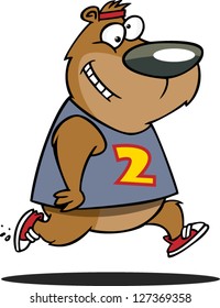 A vector illustration of cartoon bear out for a jog