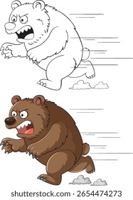 Vector illustration of a cartoon bear running fast, featuring dynamic speed lines and a playful style