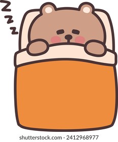 Vector illustration of a cartoon bear sleeping peacefully, isolated on a transparent background.