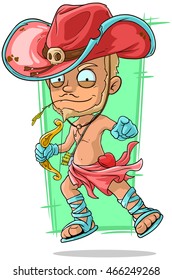 A vector illustration of cartoon bearded cupid in red hat