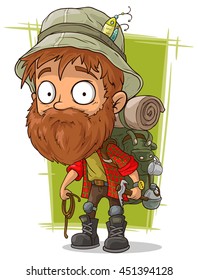 A vector illustration of cartoon bearded man with spoon and ice axe