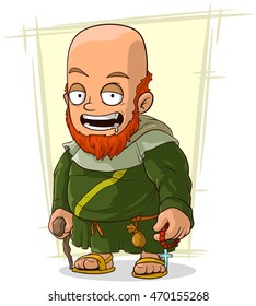 A vector illustration of cartoon bearded monk in robe