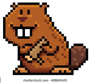 Vector illustration of Cartoon beaver - Pixel design