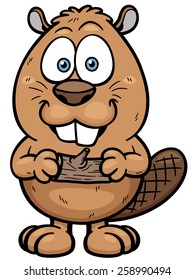 Vector illustration of Cartoon beaver with a wood