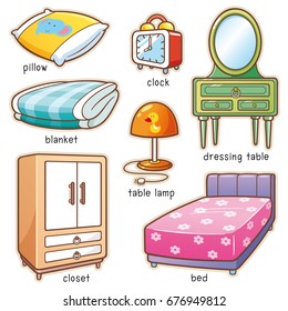 Vector Illustration Of Cartoon Bedroom Element Vocabulary