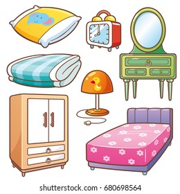 Vector Illustration Of Cartoon Bedroom Element Set