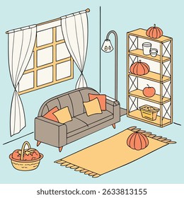 Vector illustration of a cartoon bedroom interior with furniture, window, and bed design, perfect for a child's room or apartment