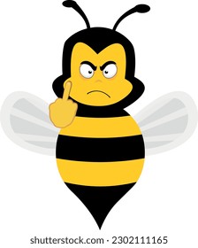 vector illustration cartoon bee with an angry expression and making a fuck you gesture with his hand
