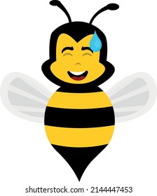 Vector illustration of a cartoon bee with an embarrassed expression and a drop of sweat on its head