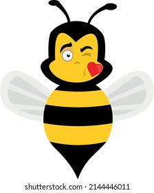 Vector illustration of a cartoon bee giving a heart shaped kiss