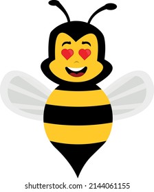 Vector illustration of a cartoon bee with a happy expression and eyes in the shape of hearts