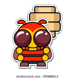 Vector Illustration of Cartoon Bee with Hive