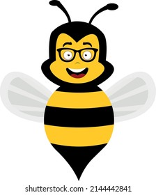 Vector illustration of a cartoon bee with nerd glasses