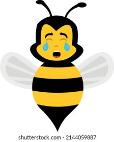 Vector illustration of a cartoon bee with a sad expression, crying and tears falling from his eyes