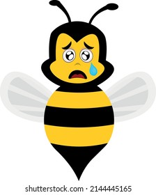 Imagen vectorial de una abeja de dibujos animados, con una expresión triste, llorando con una lágrima cayendo de su ojo