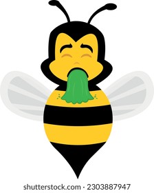 vector illustration of a cartoon bee vomiting