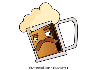 Vector illustration of cartoon beer mug. Isolated on white background.