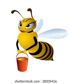 Vector illustration cartoon bees gathering honey