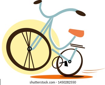 vector illustration of cartoon bicycle in motion, colorful